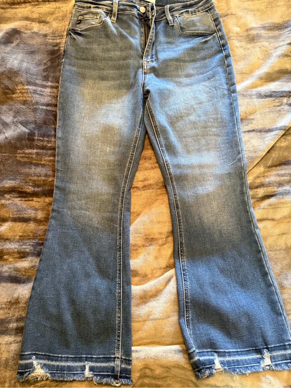 KanCan Medium Blue Flare Jeans with Frayed Hem